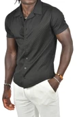 DeepSEA Kabartma Çizgi Desenli Slim Fit Kısa Kollu Penye Gömlek 2403221 - 7