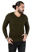 DeepSEA Kare Desenli Dar Kesim V Yaka Triko Kazak 2300341 - 5