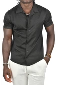 DeepSEA Kabartma Çizgi Desenli Slim Fit Kısa Kollu Penye Gömlek 2403221 - 6