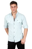 DeepSEA Slim Fit Dar Kesim Spor Gömlek Likralı Pamuklu Kot Gömlek 2300419 thumbnail 7