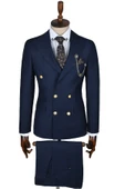 DeepSEA Metal Düğmeli Cep Detaylı Slim Fit Kruvaze 2li Takım Elbise 2300325 - 2