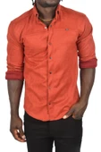DeepSEA Likralı Çıtçıtlı Kırışmayan Süet Kumaş Slim Fit Cepsiz Mevsimlik Gömlek 2500556 - 10