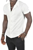 DeepSEA Kabartma Çizgi Desenli Slim Fit Kısa Kollu Penye Gömlek 2403221 - 2