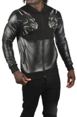DeepSEA Taş İşlemeli Leopar Desenli Suni Deri Ceket Mont Biker Ceket 2500728 - 4