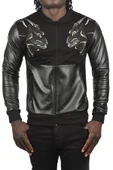 DeepSEA Taş İşlemeli Leopar Desenli Suni Deri Ceket Mont Biker Ceket 2500728 - 2