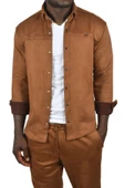 DeepSEA Likralı Çıtçıtlı Kırışmayan Süet Kumaş Slim Fit Cepsiz Mevsimlik Gömlek 2500556 - 5