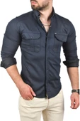 DeepSEA Slim Fit Kolay Ütülenebilir Pamuklu Spor Gömlek Likralı Kot Gömlek 2502505 thumbnail 8