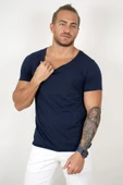 DeepSEA Geniş Yaka Likralı Tişört Oval Yaka Slim Fit Eteği Oval Açık Yaka T-shirt 1801199 thumbnail 4