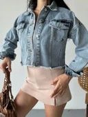 BİÇOMİ Çift kapaklı püsküllü crop buz mavi d2002 thumbnail 2