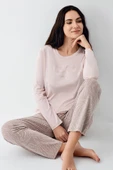 Pierre Cardin Paris Modal Pamuklu Kadın Pembe Desenli Uzun Kollu Pijama Takım - 1