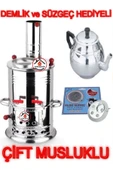 sobapark Çift Musluklu Odunlu Kömürlü Paslanmaz Semaver Kendinden Demlikli Semaver Semaver 5 Lt Demlik 1 Lt - 1