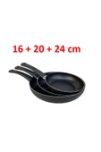 sobapark Teflon Tava Seti 16+20+24 Cm Mat Siyah Renk Teflon Tava Seti Yanmaz Yapışmaz 3'lü Teflon Tava Set - 1
