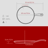 Lava Döküm Yuvarlak Pizza Krep Pankek Tavası Döküm Demir Yekpare Saplı Çap(Ø)20cm.-Bordo thumbnail 5