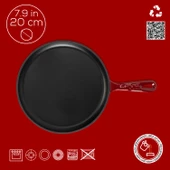 Lava Döküm Yuvarlak Pizza Krep Pankek Tavası Döküm Demir Yekpare Saplı Çap(Ø)20cm.-Bordo thumbnail 4