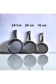 sobapark Teflon Tava Seti 16+20+24 Cm Mat Siyah Renk Teflon Tava Seti Yanmaz Yapışmaz 3'lü Teflon Tava Set - 3
