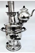 sobapark 4,5 Litre Krom Çelik Kömürlü Semaver Çay Semaveri Odunlu Semaver Demlik Hediyeli ( 1 Litre ) - 1