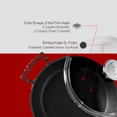 Lava Döküm Yuvarlak Sahan Cam Kapaklı Döküm Demir Yekpare Çift Kulplu Çap(Ø)24cm. thumbnail 6