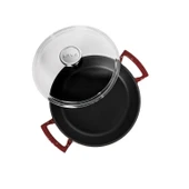 Lava Döküm Yuvarlak Sahan Cam Kapaklı Döküm Demir Yekpare Çift Kulplu Çap(Ø)24cm. thumbnail 4