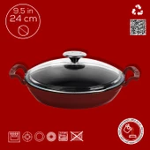 Lava Döküm Yuvarlak Sahan Cam Kapaklı Döküm Demir Yekpare Çift Kulplu Çap(Ø)24cm. thumbnail 1