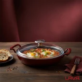 Lava Döküm Yuvarlak Sahan Cam Kapaklı Döküm Demir Yekpare Çift Kulplu Çap(Ø)24cm. thumbnail 7