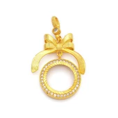 ALtın Kaplama Kurdeleli Çeyrek Altınlı İçi Boş Kolye Ucu TGR-725 thumbnail 1