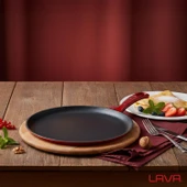 Lava Döküm Yuvarlak Pizza Krep Pankek Tavası Döküm Demir Yekpare Saplı Kayın Servis Ahşabı Çap(Ø)20cm.-Bordo thumbnail 7