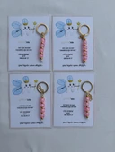 100 Adet Pembe Renk İsme Özel İlk Dişim Çıktı Diş Partisi Diş Buğdayı Hatırası Hediyelik Anahtarlık thumbnail 2