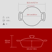 Lava Döküm Yuvarlak Sahan Cam Kapaklı Döküm Demir Yekpare Çift Kulplu Çap(Ø)24cm. thumbnail 5
