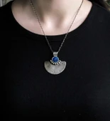 Doğal Taş Lapis Doğal Taşlı Desenli Otantik Kadın Kolye 45 Cm Zincirli euk26lps thumbnail 3