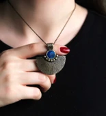 Doğal Taş Lapis Doğal Taşlı Desenli Otantik Kadın Kolye 45 Cm Zincirli euk26lps thumbnail 1