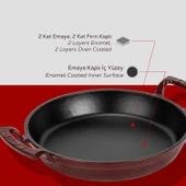 Lava Döküm Yuvarlak Sahan Döküm Demir Yekpare Çift Kulplu Çap(Ø)24cm.-Bordo thumbnail 6