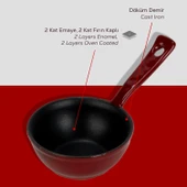 Lava Döküm Yuvarlak Sufle Sos Kabı Döküm Demir Yekpare Saplı Çap(Ø)7cm.-Bordo - 6