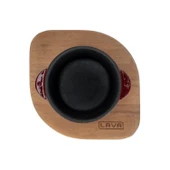 Lava Döküm Yuvarlak Sufle / Sos Kabı ve Ahşap Altlığı. Çap(Ø)8cm.-Bordo - 3