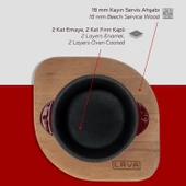 Lava Döküm Yuvarlak Sufle / Sos Kabı ve Ahşap Altlığı. Çap(Ø)8cm.-Bordo - 6