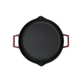 Lava Döküm Yuvarlak Kızartma Tavası Cam Kapaklı Döküm Demir Yekpare Çift Kulplu Çap(Ø)30cm.-Bordo thumbnail 3