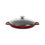 Lava Döküm Yuvarlak Izgara Tavası Cam Kapaklı Döküm Demir Yekpare Çift Kulplu Çap(Ø)30cm.-Bordo thumbnail 1