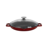 Lava Döküm Yuvarlak Kızartma Tavası Cam Kapaklı Döküm Demir Yekpare Çift Kulplu Çap(Ø)30cm.-Bordo thumbnail 1