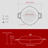 Lava Döküm Yuvarlak Izgara Tavası Cam Kapaklı Döküm Demir Yekpare Çift Kulplu Çap(Ø)30cm.-Bordo thumbnail 5