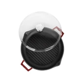 Lava Döküm Yuvarlak Izgara Tavası Cam Kapaklı Döküm Demir Yekpare Çift Kulplu Çap(Ø)30cm.-Bordo thumbnail 3