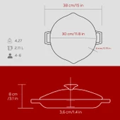 Lava Döküm Yuvarlak Kızartma Tavası Cam Kapaklı Döküm Demir Yekpare Çift Kulplu Çap(Ø)30cm.-Bordo thumbnail 5