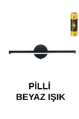 luxshome Mat Siyah Modern Kablosuz Tak Çalıştır Ledli Pilli Aplik Banyo Koridor Tablo Ayna Siyah Pil Dahildir - 2
