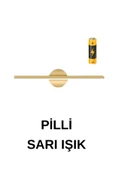 luxshome Modern Kablosuz Tak Çalıştır Ledli Pilli Aplik Banyo Tablo Ayna Aydınlatma Eskitme Gold Pil Dahildir - 1