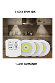 Voxify Pilli Uzaktan Kumandalı Yapışkanlı Kablosuz Pilli Led 3'lü Spot Lamba Beyaz Işık 6500K thumbnail 1