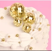 Disko Topu Pasta Süsü,disko Topu Kek Dekorasyonları GOLD disko topu 4 lü pasta süsü thumbnail 2