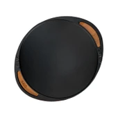 Lava Döküm Yuvarlak Saç Kavurma Tavası Döküm Demir Yekpare Çift Kulplu Kayın Servis Ahşabı Çap(Ø)28cm.-Bordo thumbnail 3