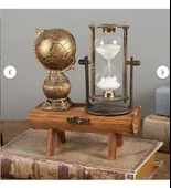 Ahşap Ayaklı Dekoratif Kum Saati ve Dünya Biblo Seti S-17 thumbnail 2