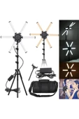 6 Kanatlı Katlanabilir LED Işık  3200K-5600K Renk Ayarı, Tripod ve Taşıma Çantası Dahil 2.10 CM Tripod Ayak Canlı Yayın Işığı - 1