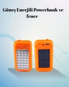 Gold Silver Güneş Enerjili Powerbank Işıldak – 10000 mAh, 32 LED, Çift USB, Su Geçirmez thumbnail 2