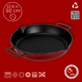 Lava Döküm Yuvarlak Izgara Tavası Döküm Demir Yekpare Çift Kulplu Çap(Ø)32cm.-Bordo thumbnail 4