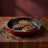 Lava Döküm Yuvarlak Izgara Tavası Döküm Demir Yekpare Çift Kulplu Çap(Ø)32cm.-Bordo thumbnail 7